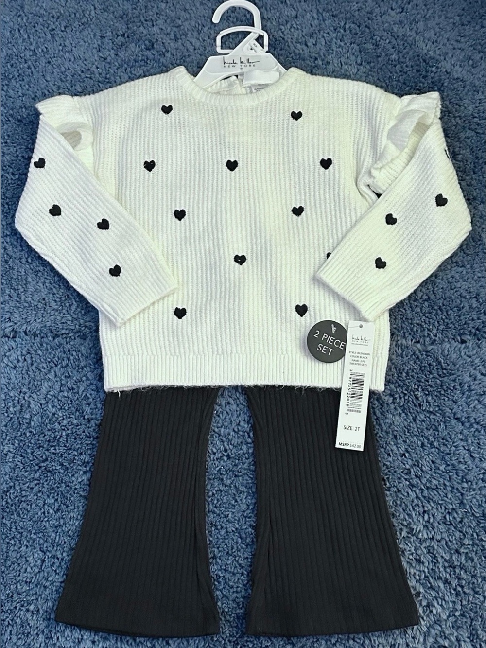 Nicole Miller NY Toddler Girls 2T White/Black Sweater & Pants 2-Piece Set NWT